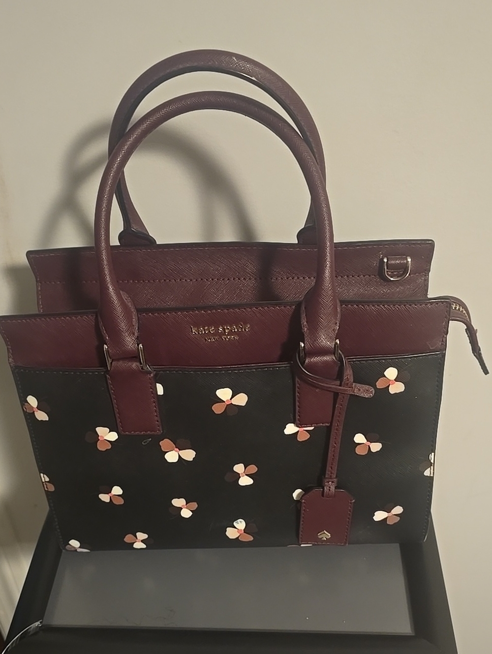 kate spade Black & Burgundy Floral  Satchel